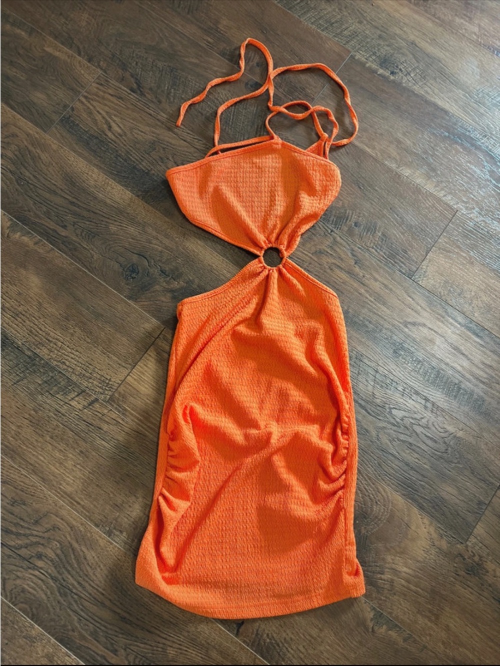 SHEIN Orange Ring Cutout Halter Mini Dress